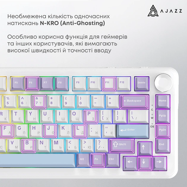 Ігрова дротова механічна клавіатура Ajazz AK820 MAX Magnetic switches-Purple-White-Blue-RGB - Фото 5 Ігрова дротова механічна клавіатура Ajazz AK820 MAX Magnetic switches-Purple-White-Blue-RGB - зображення 5