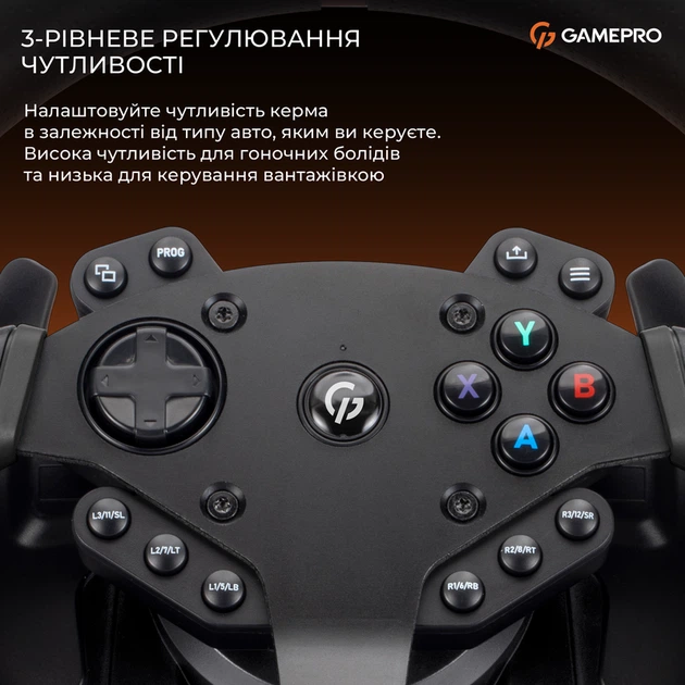 Ігрове кермо GamePro RW575PM з педалями та коробкою передач XBOX ONE/PS4/PS3/PC/SWITCH - Фото 11 Ігрове кермо GamePro RW575PM з педалями та коробкою передач XBOX ONE/PS4/PS3/PC/SWITCH - изображение 11