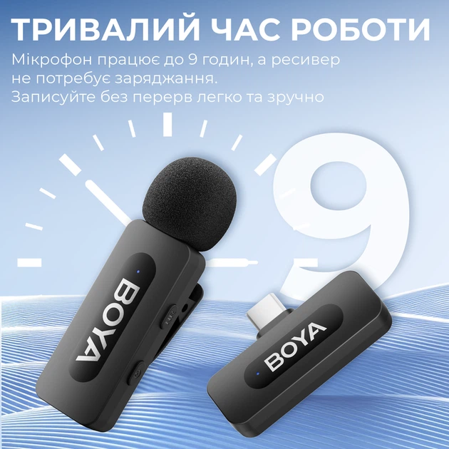 Бездротовий петличний мікрофон BOYA BY-V10 Type-C Black - изображение 9