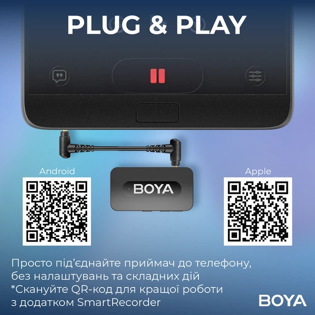 Бездротовий петличний мікрофон BOYA BY-V35 TRS for camera Black - изображение 11