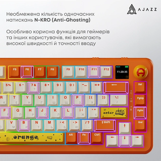 Бездротова механічна клавіатура Ajazz AK820 MAX Avocado Switch Orange-White Theme-RGB--With Screen - зображення 15
