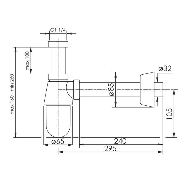 Сифон для умывальника IMPRESE i-Sew колбовый пластик впуск 1 1/4" выпуск горизонтальный хром d12600301S - изображение 2