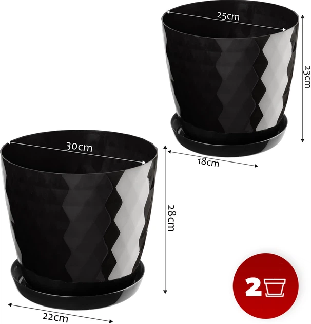 Горщик для квітів Kadax Amily з підставкою 25 см + 30 см Чорний 2 шт. (K8171) - зображення 4