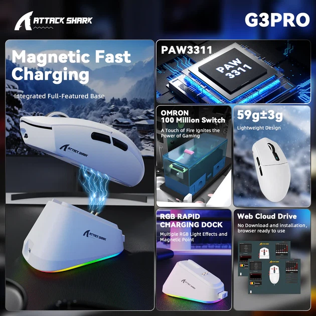 Профессиональная игровая мышь ATTACK SHARK G3 PRO | 3 режима подключения | Dock-станция - изображение 6