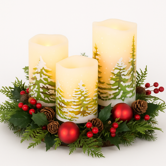 Świeca dekoracyjna Springos CA1455 LED na baterie świąteczny wzór 3 szt (5908455301800) - obraz 2