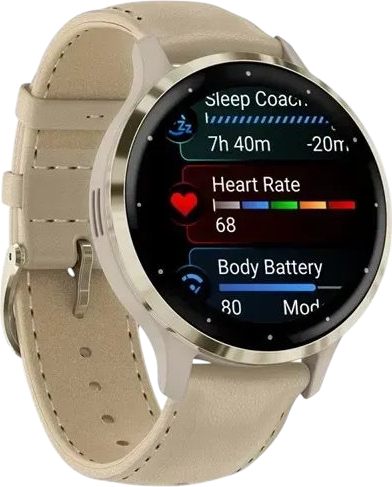 Smartwatch Garmin Venu 3S Soft Gold S. Steel Bezel w. French Gray Case and Leather Band (010-02785-55) - obraz 3