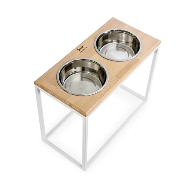 Миски на подставке Harley and Cho Dinner Natural wood + White XL20 52x26x20cm высота/ Миски 1,8л / Диаметр 20 см Натуральный + белый (HC-003300026) - изображение 6
