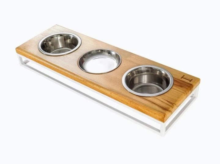 Три миски на подставке Harley and Cho Lunch Bar Natural Wood + White S 54x18x7cm / Миски по 0,45л Натуральный + белый (HC-003300090) - изображение 3