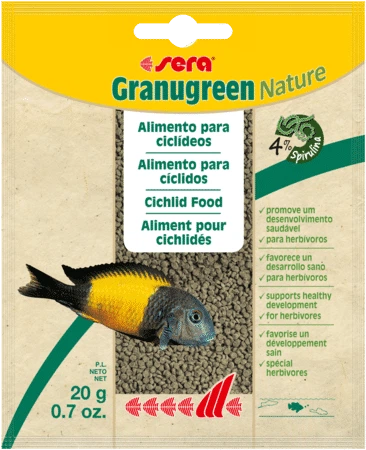Sera Granugreen Nature сухий корм для рослиноїдних цихлід, гранули, 20 г - Фото 2 Sera Granugreen Nature сухий корм для рослиноїдних цихлід, гранули, 20 г - изображение 2