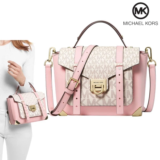Жіноча шкіряна сумка Michael Kors Manhattan Medium Leather and Logo Satchel (кремова) - зображення 2