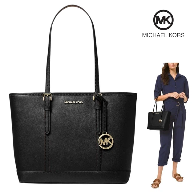Шкіряна жіноча сумка Michael Kors Jet Set Travel Small Saffiano Leather Top-Zip Tote Bag чорна - зображення 2
