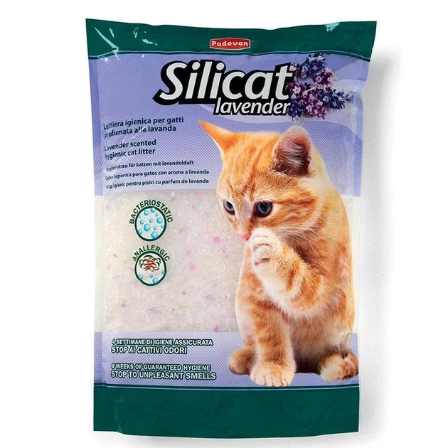 Гігієнічний наповнювач Padovan Silicat Lavender для кішок 2,2 кг/5 л в упаковці (PP00499) - Фото 2 Гігієнічний наповнювач Padovan Silicat Lavender для кішок 2,2 кг/5 л в упаковці (PP00499) - зображення 2