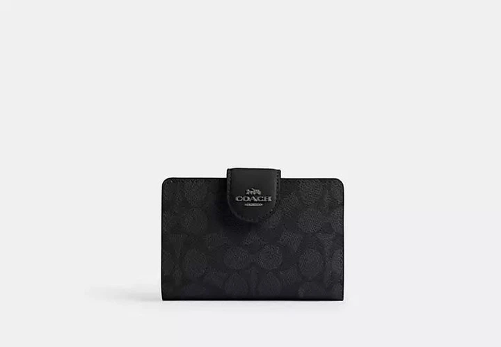 Жіночий гаманець Coach Medium Corner Zip Wallet In Signature Canvas (чорний) - зображення 3