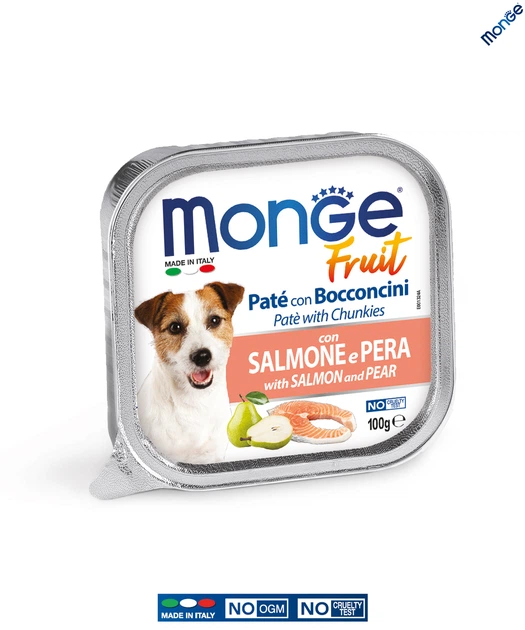 Вологий корм Monge Dog Wet FRUIT лосось з грушею 0.1 кг (013246) - Фото 2 Вологий корм Monge Dog Wet FRUIT лосось з грушею 0.1 кг (013246) - зображення 2