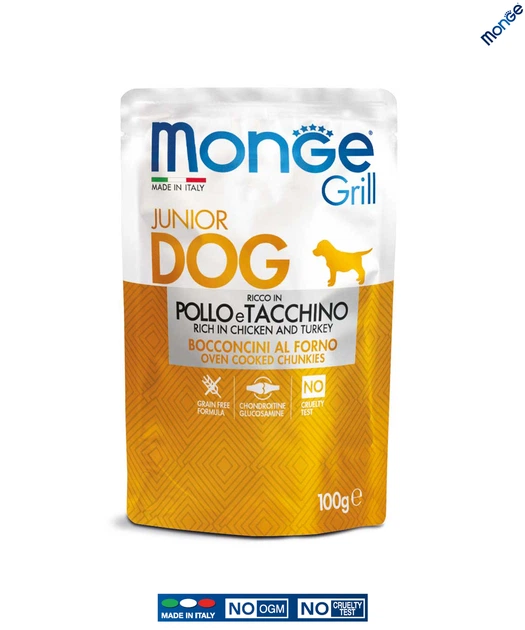 Вологий корм Monge Dog Wet GRILL Puppy & Junior курка з індичкою 0.1 кг (013178) - Фото 2 Вологий корм Monge Dog Wet GRILL Puppy & Junior курка з індичкою 0.1 кг (013178) - зображення 2