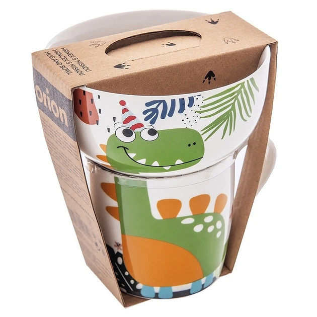 Набір чашка з мисочкою Orion для дітей порцеляновий динозавр 2 предмети (8592381206246) - зображення 4