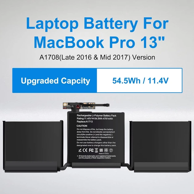 Аккумулятор A1713 для MacBook Pro 13" A1708 (2016-2017) - 11.4V.,емкость 54.5Wh,набор инструментов - изображение 5