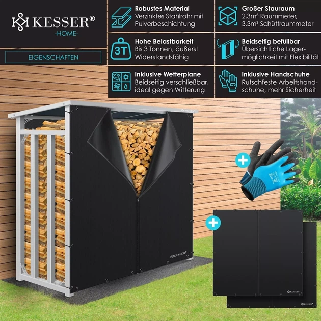 Металлическая дровница KESSER 3,3 м³ 188x70x183 см Серая - изображение 2