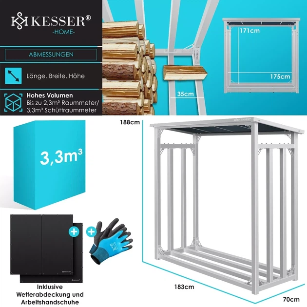 Металлическая дровница KESSER 3,3 м³ 188x70x183 см Серая - изображение 5