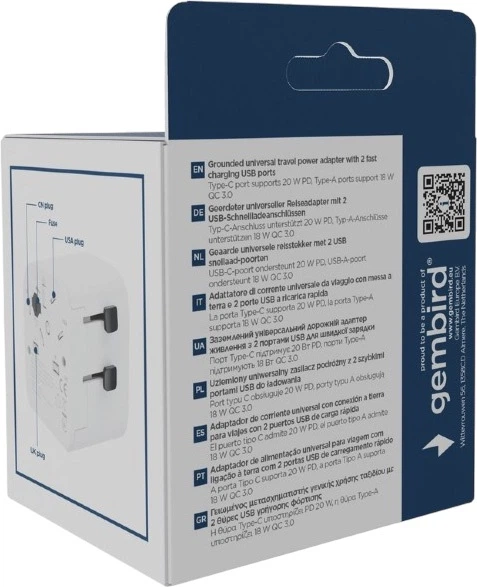Ładowarka sieciowa Gembird Travel Power Adapter 20W 1 x USB-A + 1 x USB-C White (TPA-EU1A1C20-01-W) - obraz 8
