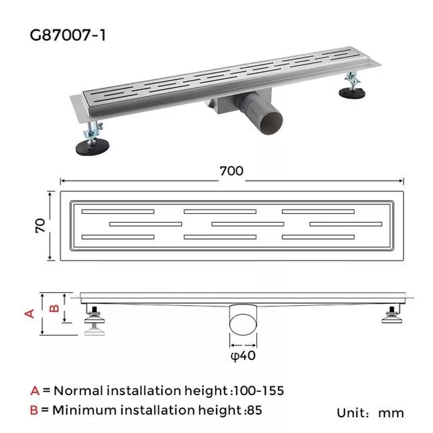 Душовий трап G87007-1, 70х700 мм, нержавіюча сталь GAPPO G87007-1 - изображение 7