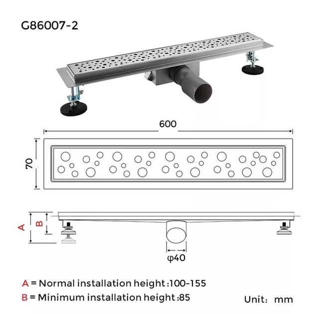Душовий канал G86007-2, 70х600 мм, нержавіюча сталь GAPPO G86007-2 - зображення 8