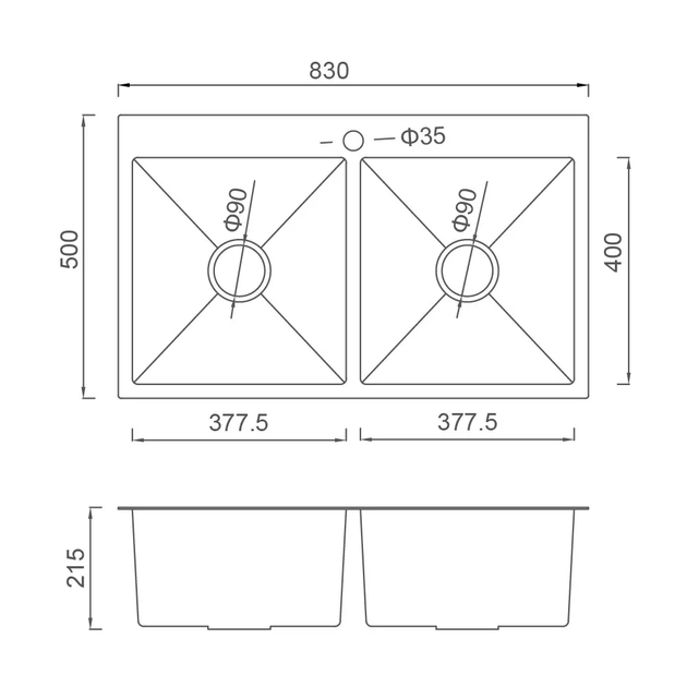 Кухонна мийка GS8350-6 накладна 830x500 мм, нержавіюча сталь, поверхня PVD GAPPO GS8350-6 - изображение 8