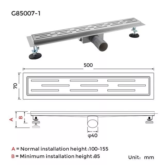 Трап для душу G85007-1, 70х500 мм, нержавіюча сталь GAPPO G85007-1 - изображение 7