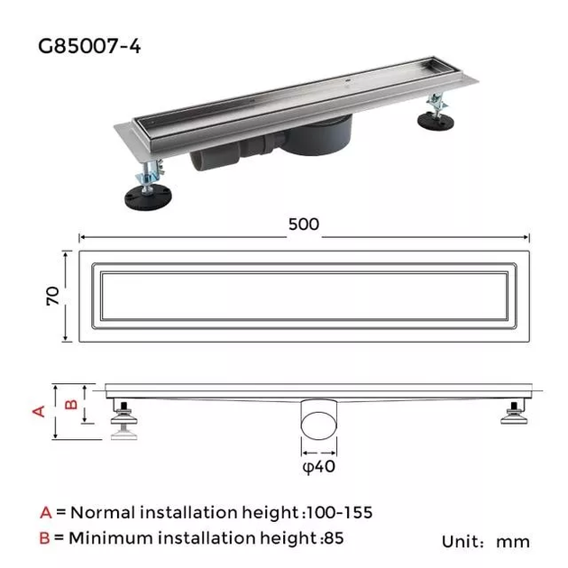 Трап для душу під плитку G85007-4, 70х500 мм, нержавіюча сталь GAPPO G85007-4 - изображение 9