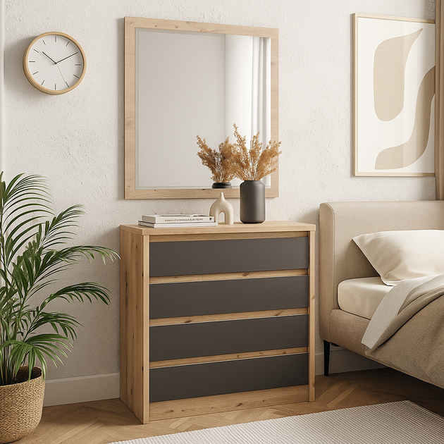 Комод 4Ш Dominika Mebel Service Дуб артізан + Сірий 89х39х92 см - Фото 2 Комод 4Ш Dominika Mebel Service Дуб артізан + Сірий 89х39х92 см - зображення 2