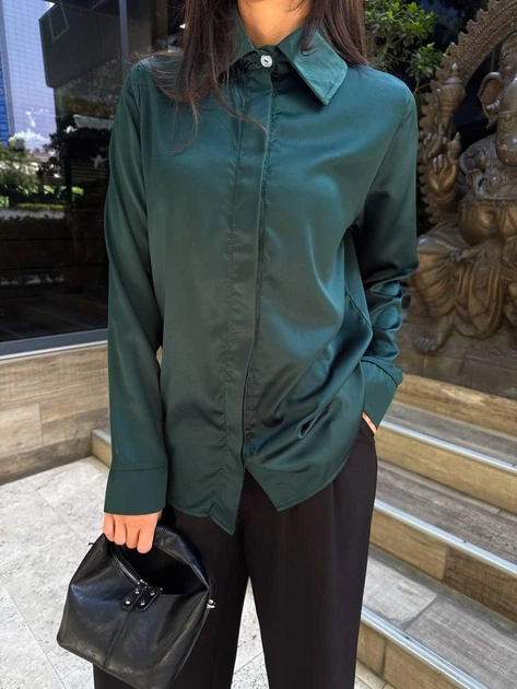 Жіноча шовкова сорочка смарагдовий 42/44 - Фото 9 Жіноча шовкова сорочка смарагдовий 42/44 - зображення 9