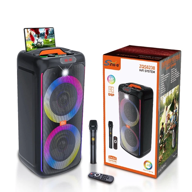 Беспроводная караоке колонка с микрофоном, пультом и RGB-подсветкой Sing-e ZQS6238 Черный - изображение 2
