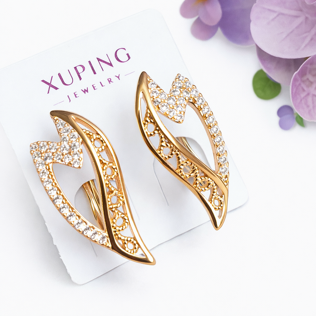 Серьги Xuping Jewelry длина 2.2см ширина 1см медицинское золото позолота 18К с1600 - Фото 1 Серьги Xuping Jewelry длина 2.2см ширина 1см медицинское золото позолота 18К с1600 - изображение 1