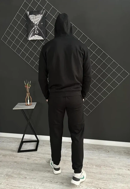 Мужской демисезонный спортивный костюм 2XL черная кофта на змейке + штаны (двунитка) - Фото 6 Мужской демисезонный спортивный костюм 2XL черная кофта на змейке + штаны (двунитка) - изображение 6
