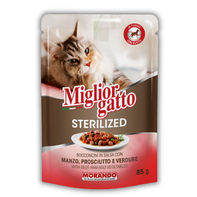 Консервированный корм Morando Migliorgatto Sterilized Беззерновые консервы для стерилизованных кошек говядина и ветчина кусочки в соусе 85 г (m01473) - Фото 1 Консервированный корм Morando Migliorgatto Sterilized Беззерновые консервы для стерилизованных кошек говядина и ветчина кусочки в соусе 85 г (m01473) - изображение 1