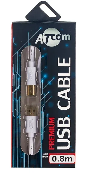 Кабель USB 2.0 AM/BM Atcom 80 cм для принтера, сканера, GOLD plated, блистер - изображение 5