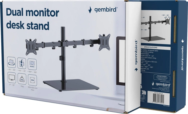 Uchwyt biurkowy do dwóch monitorów 17-32" Gembird MS-D2ST-01 - obraz 2