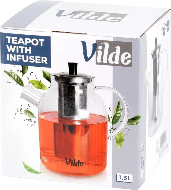 Dzbanek do herbaty Vilde szklany z zaparzaczem żaroodporny Przezroczysty 1.5 l (5900670101821) - obraz 2