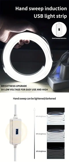 Светодиодная неоновая лента 3 м СИВ с датчиком движения 3 м USB холодный / подсветка комнат - изображение 10