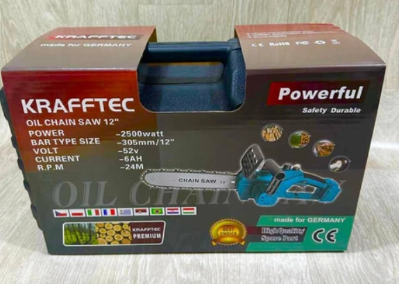 Акумуляторна пила 12 дюймів Krafftec [52V 6Ah / 2500 Вт / 2 акумулятори] з автоматичним мастилом - зображення 6