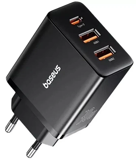 Адаптер сетевой BASEUS CCXJ-E01 2USB Type-C 30W 3A PD QC Black - Фото 9 Адаптер сетевой BASEUS CCXJ-E01 2USB Type-C 30W 3A PD QC Black - изображение 9