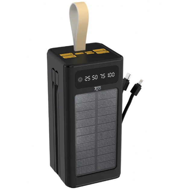Зовнішній акумулятор Power bank 7GO GPW-01 50000mAh PD22,2W+QC3.0 Повербанк із сонячною батареєю швидка зарядка Чорний - Фото 1 Зовнішній акумулятор Power bank 7GO GPW-01 50000mAh PD22,2W+QC3.0 Повербанк із сонячною батареєю швидка зарядка Чорний - зображення 1