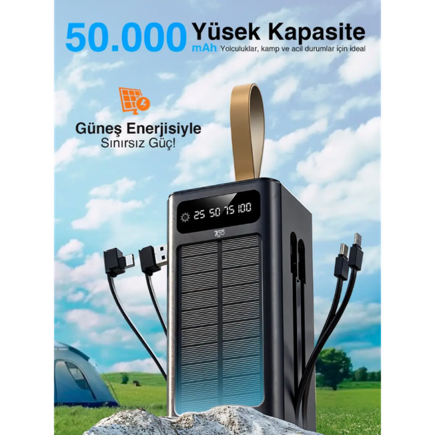 Зовнішній акумулятор Power bank 7GO GPW-01 50000mAh PD22,2W+QC3.0 Повербанк із сонячною батареєю швидка зарядка Чорний - Фото 2 Зовнішній акумулятор Power bank 7GO GPW-01 50000mAh PD22,2W+QC3.0 Повербанк із сонячною батареєю швидка зарядка Чорний - зображення 2