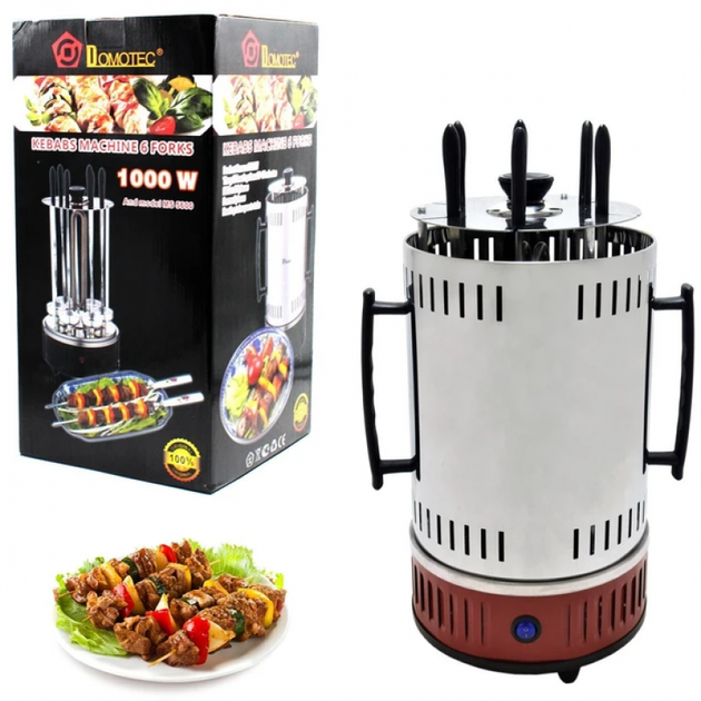 Электрошашлычница Шашлычница Domotec BBQ на 6 шампуров 1000 Вт 2 об/мин до 1,4 кг Красная - изображение 17