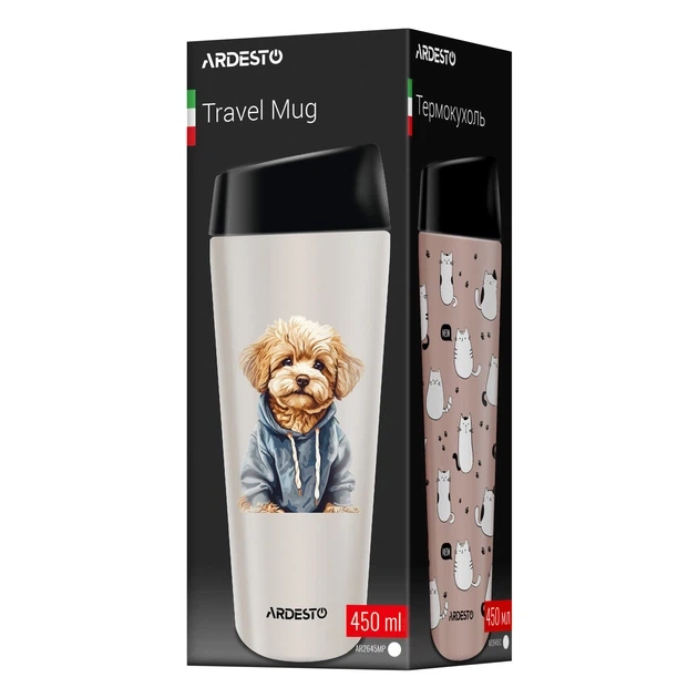 Термокружка Ardesto Coffee Time Maltipoo нержавеющая сталь бежевая 450 мл (AR2645MP) - изображение 5