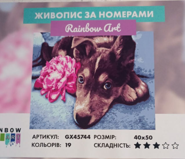 Картина по номерам Пес с цветком 40х50 см Rainbow Art GX45744 - изображение 2