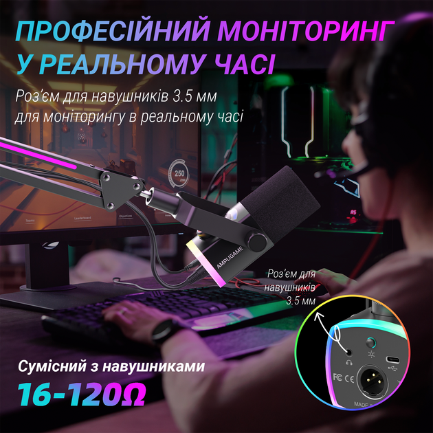 Микрофон динамический Fifine AM8PROT USB/XLR Black – фото, отзывы