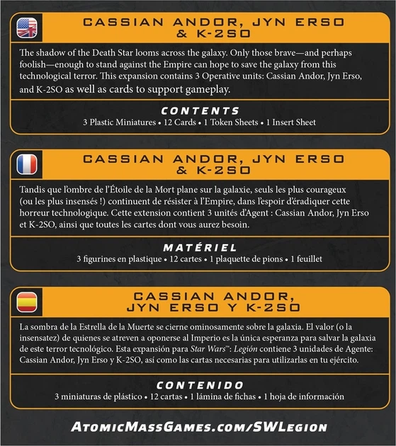 Dodatek do gry planszowej Atomic Mass Games Star Wars Legion 2.0: Cassian Andor, Jyn Erso & K-2SO (edycja międzynarodowa) (841333135003) - obraz 3