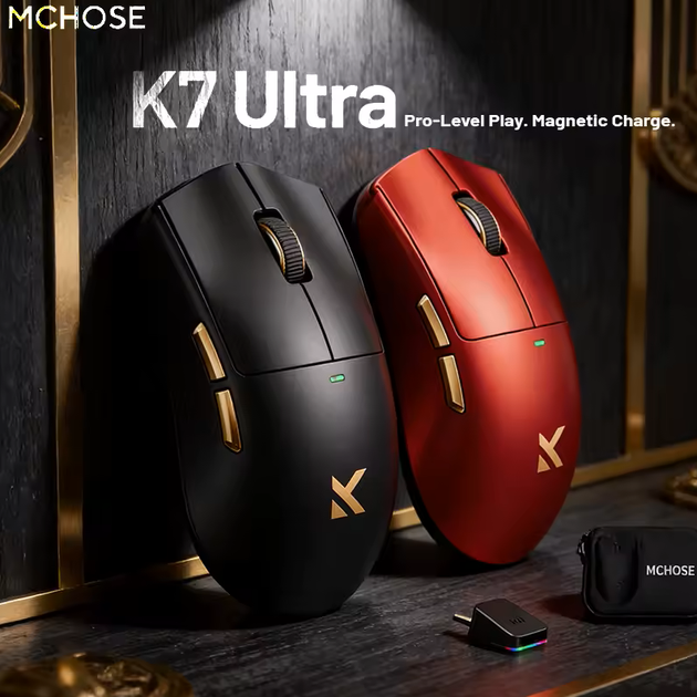 Ігрова Миша Mchose K7 Ultra Iron Red (2.4G/Bluetooth/Type-C, 8000Hz, PAW3950, 42000 DPI) - зображення 2