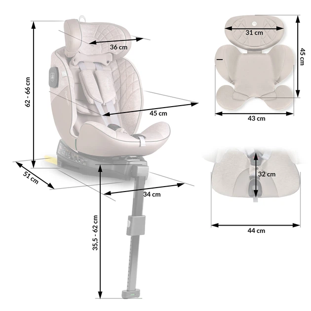Автокрісло Nukido 710122 Aero Line Isofix 0-36 кг Бежеве (5903890626693) - зображення 4